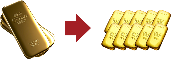 ご依頼インゴット：金１kg（100gバーへの加工）